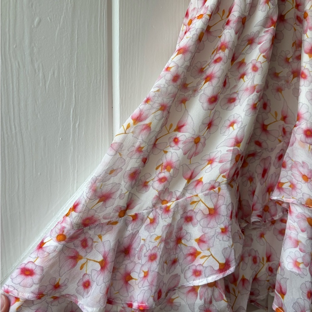Karina Grimaldi Floral Silk V-Neck mini Dress Size Medium - Picture 4 of 10